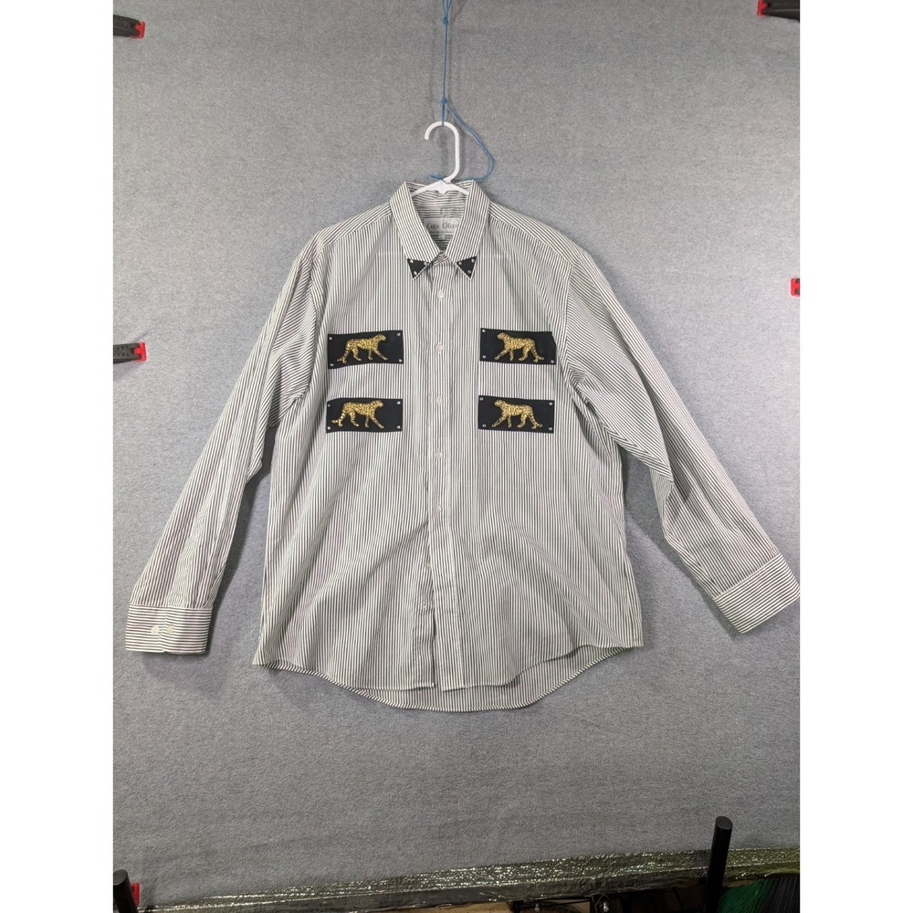 VTG 90s Y2K Las Olas Rockabilly Leopard Rhinestone Men's Shirt L